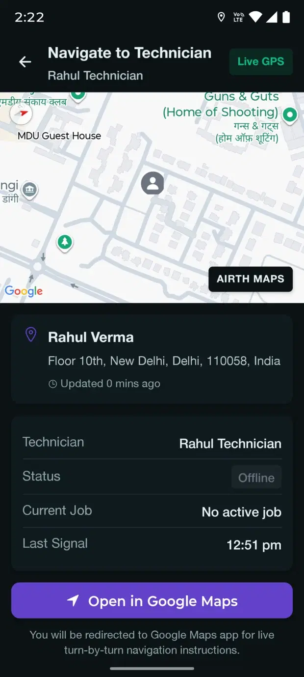 OPTRA ONE live technician tracking on a map
